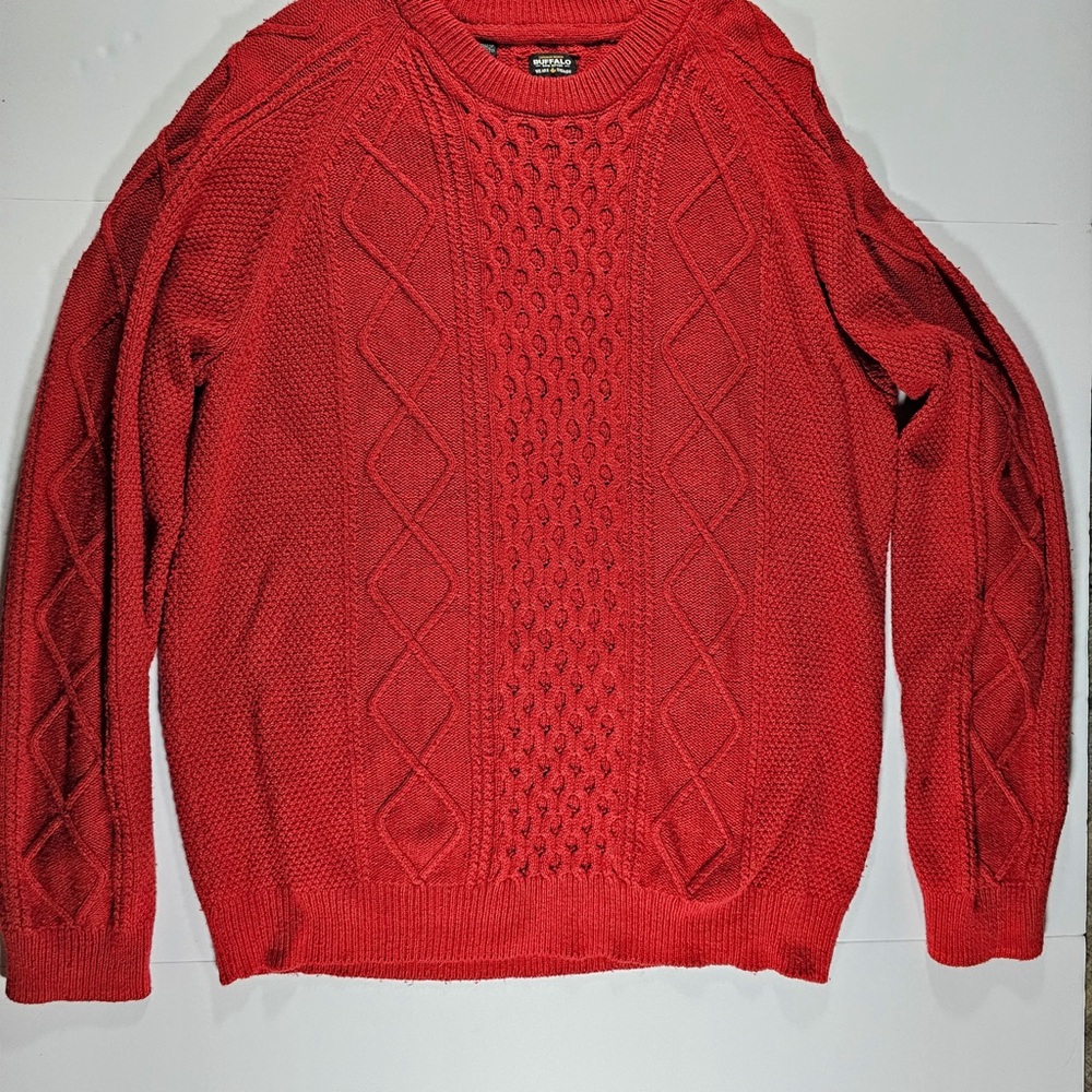 Buffalo David Bitton Red Cable Knit‎ Crewneck Sweater - Men's XXL